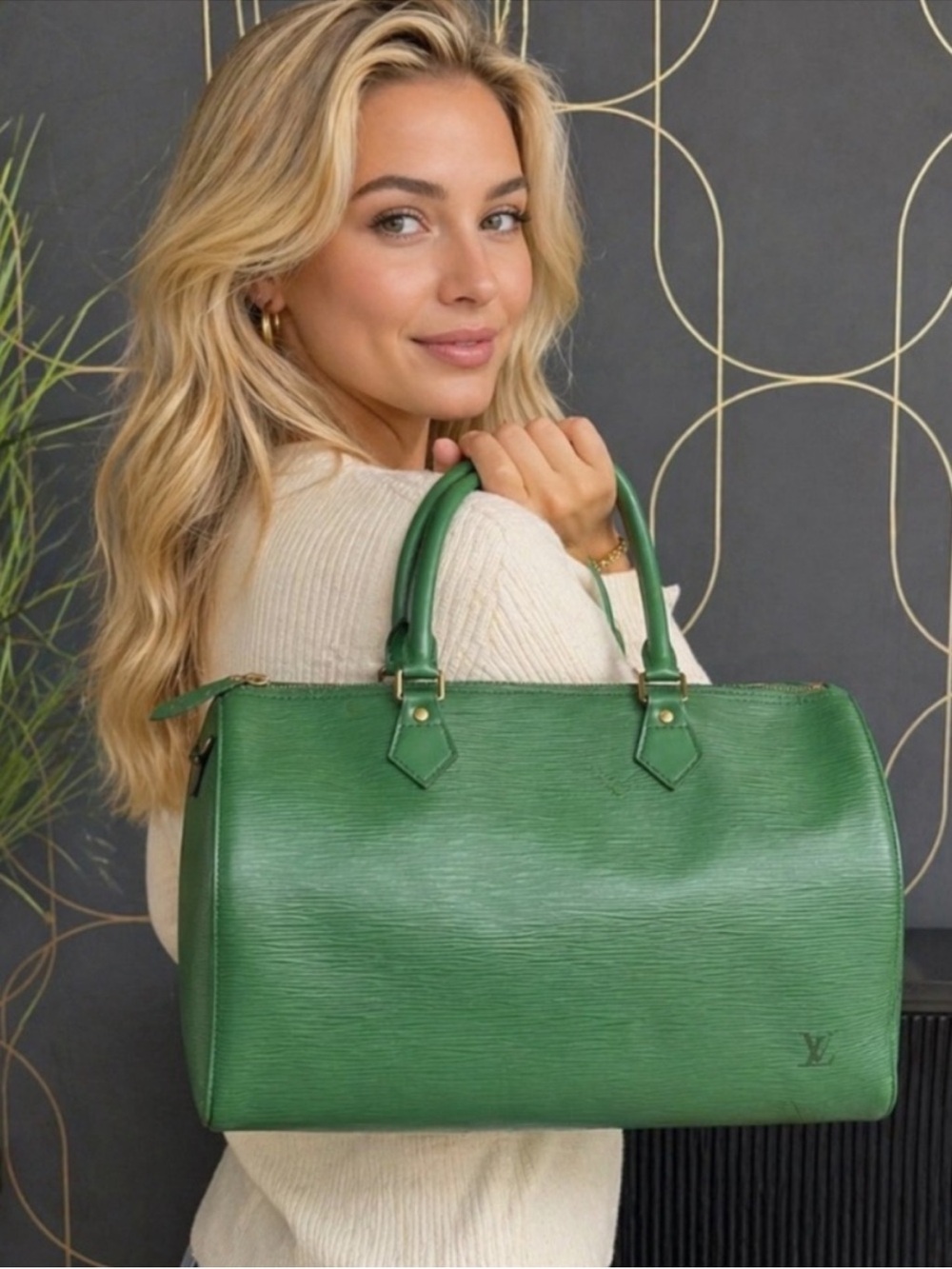 Authentic Louis Vuitton Speedy 30 green Epi Leather Boston M43004 satchel LV